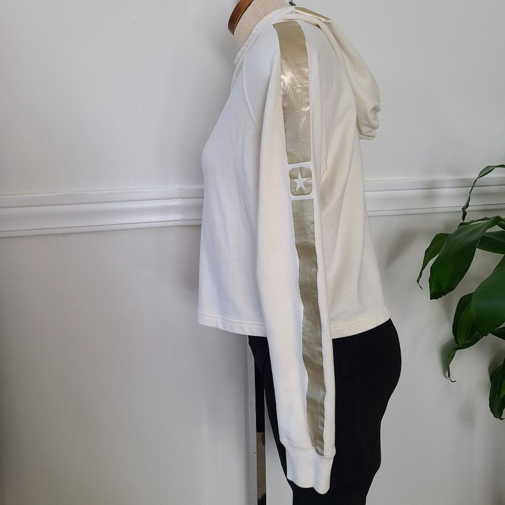 Converse Off White Cropped Cotton French Terry Pullover Hoodie  Womens SP - Picture 3 of 13